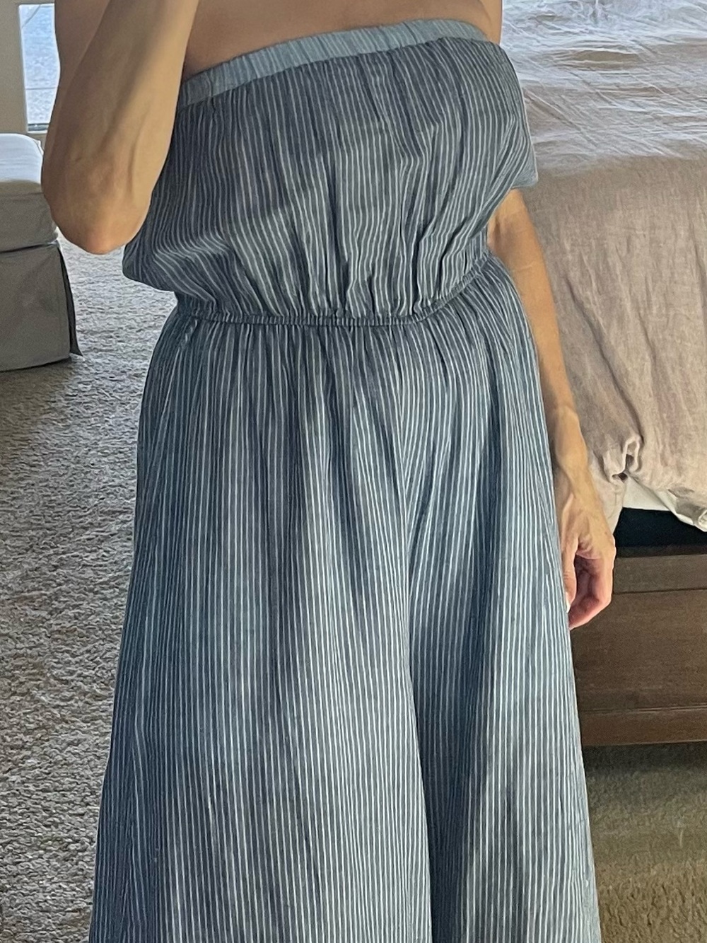 Strapless Blue Pinstripe Summer jumpsuit